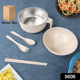 Rice Bowl Noodle Set – 6 Pcs with Lid, Handle & Cutlery